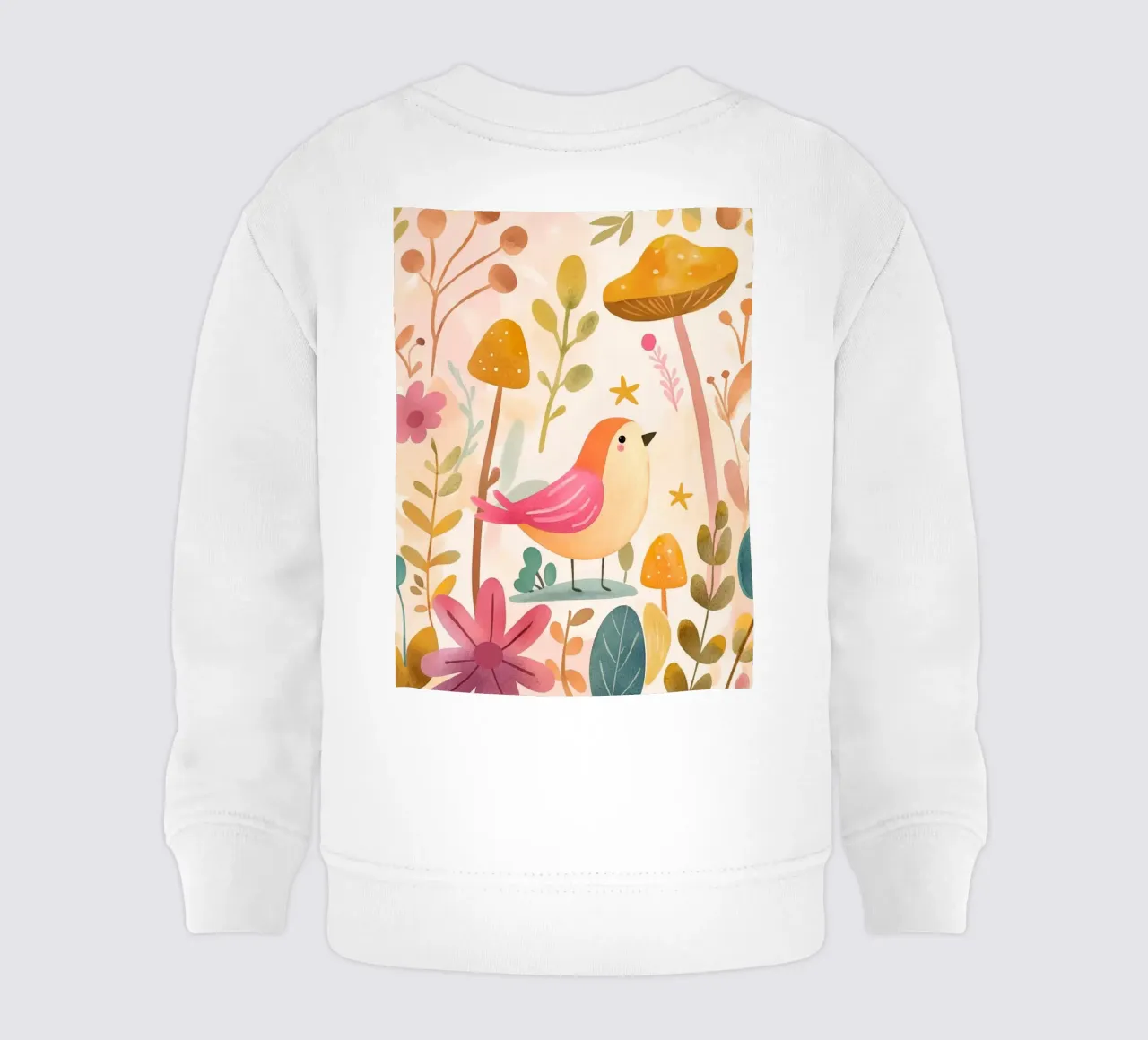 Uccello rosa stravagante in un giardino di funghi e fiori in stile bohémien felpa neonato da GentleEchoes Dreamlight