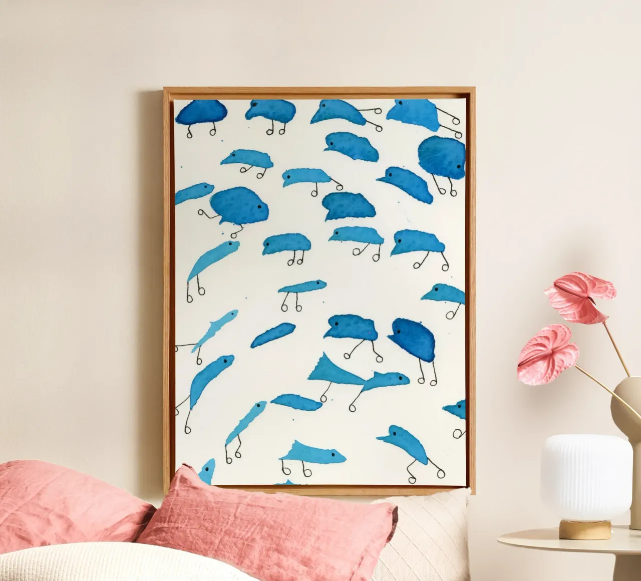 Kleine Blaue auf Rädern Leinwand mit Schattenfugenrahmen von gtobonart