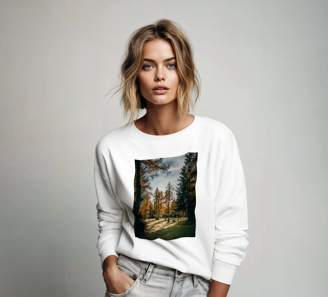 Herbstliche Lärchen in der Schweiz Sweatshirt von mbgraphx2