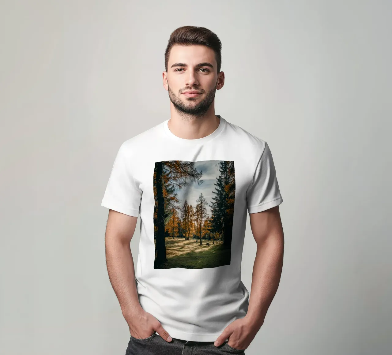 Herbstliche Lärchen in der Schweiz T-Shirt von mbgraphx2