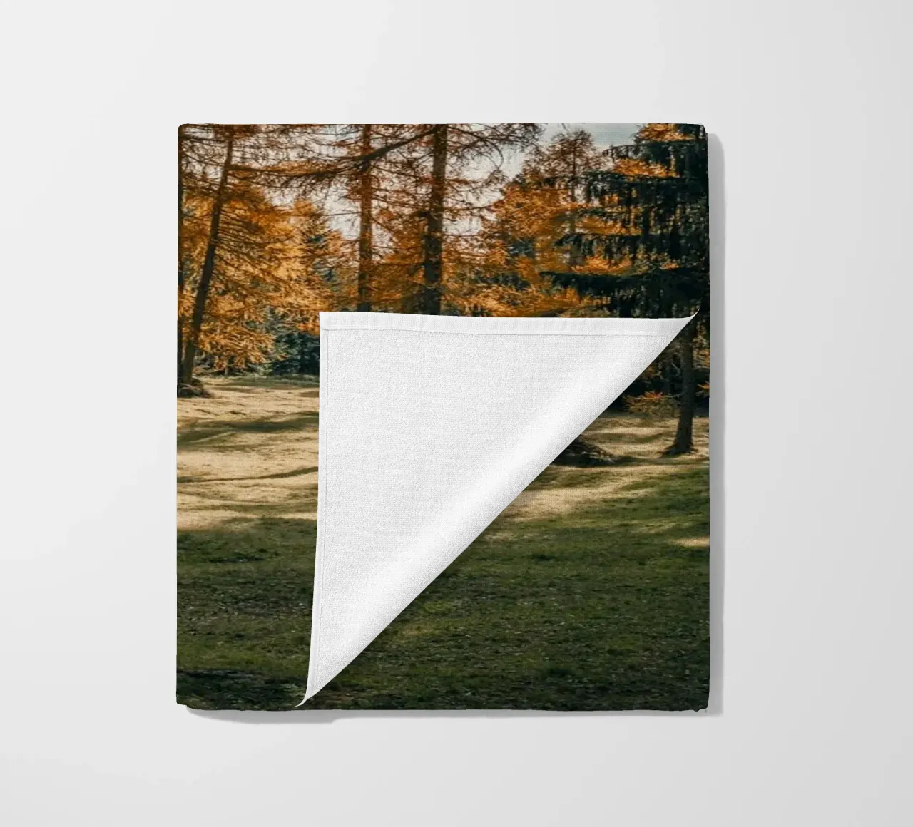Herbstliche Lärchen in der Schweiz Strandtuch von mbgraphx2