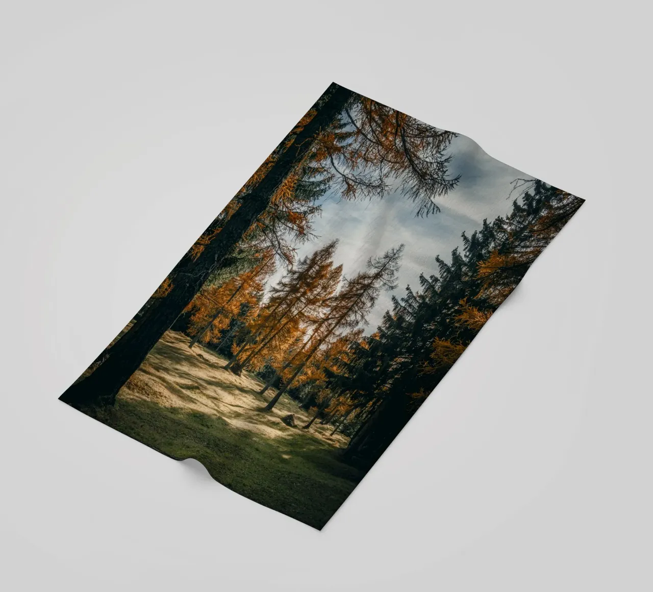 Herbstliche Lärchen in der Schweiz Strandtuch von mbgraphx2