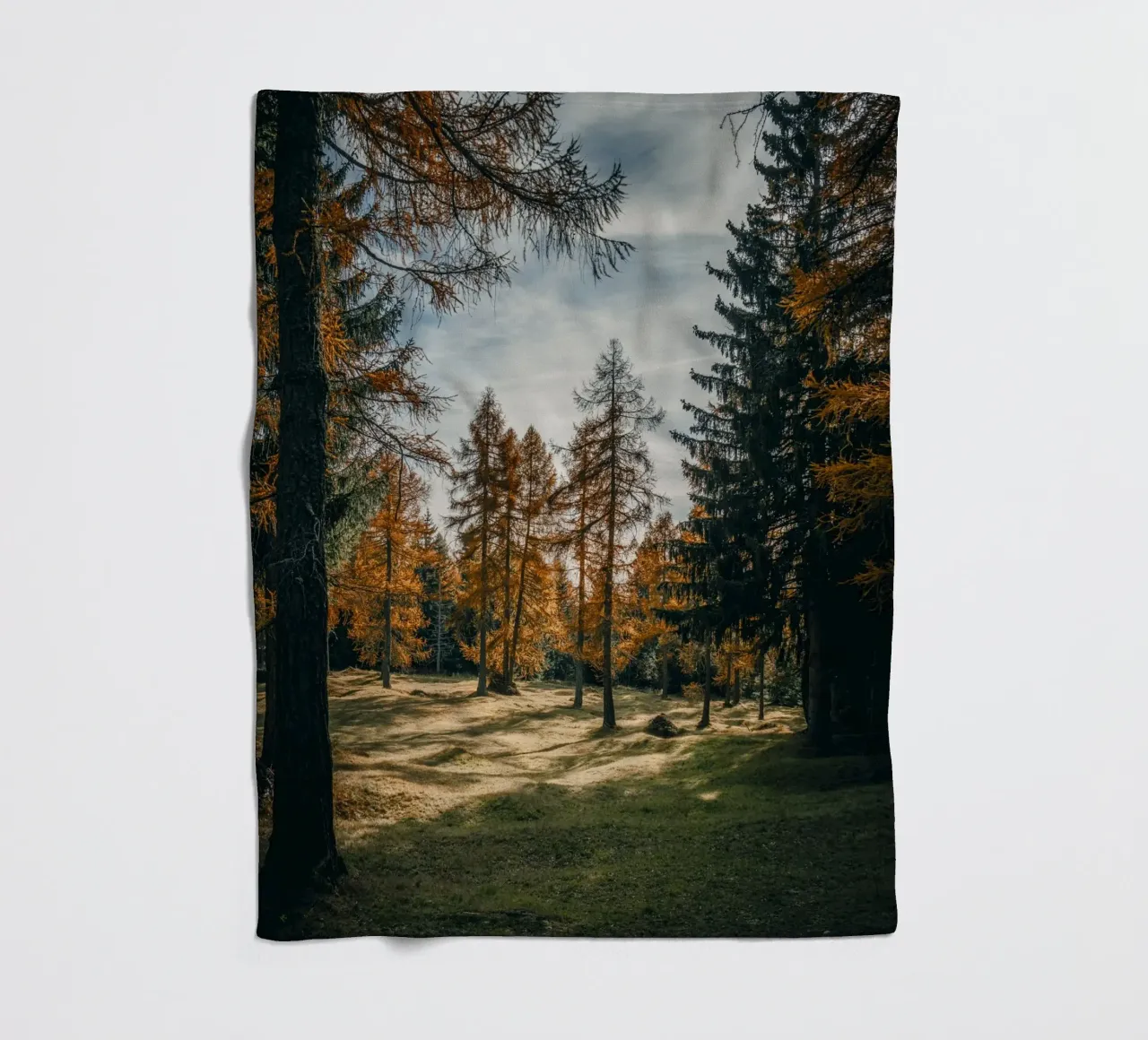Herbstliche Lärchen in der Schweiz Fleecedecke von mbgraphx2