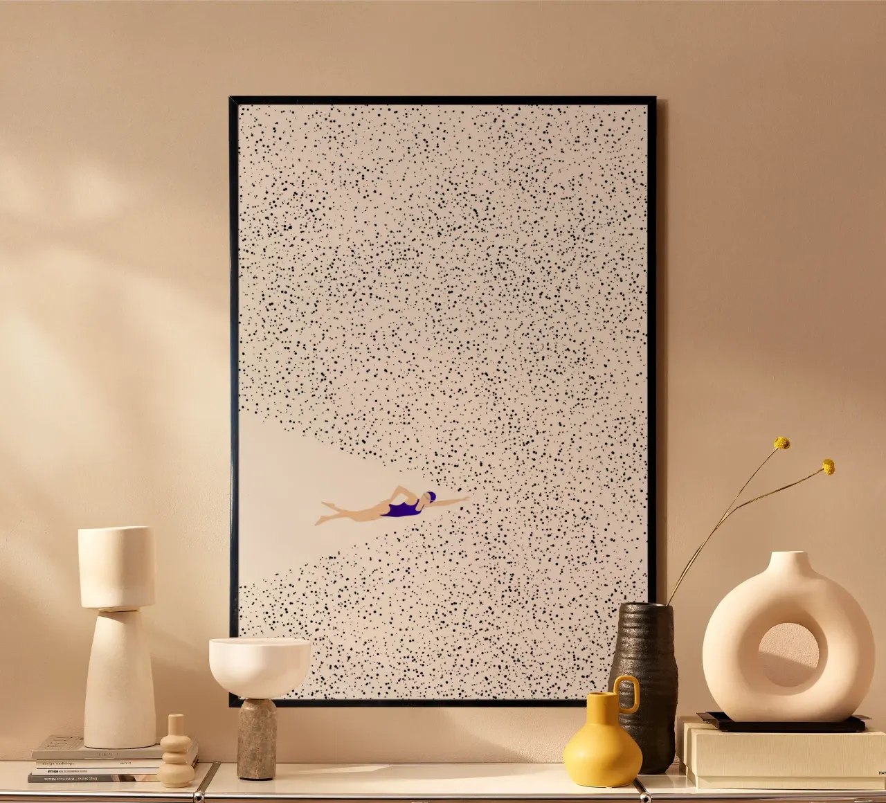 Swimming poster con telaio in legno da NORDLICHT DESIGNS