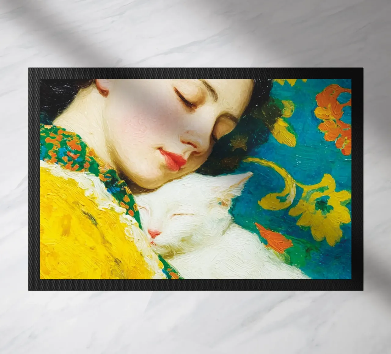 Ragazza con gatto bianco zerbino da Puschkinowa