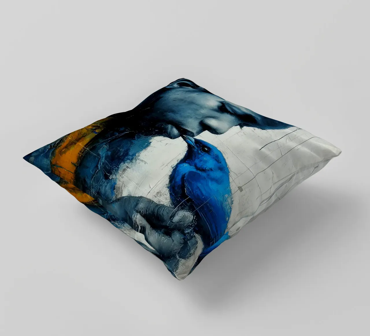 Ragazzo con uccello blu cuscino da Puschkinowa