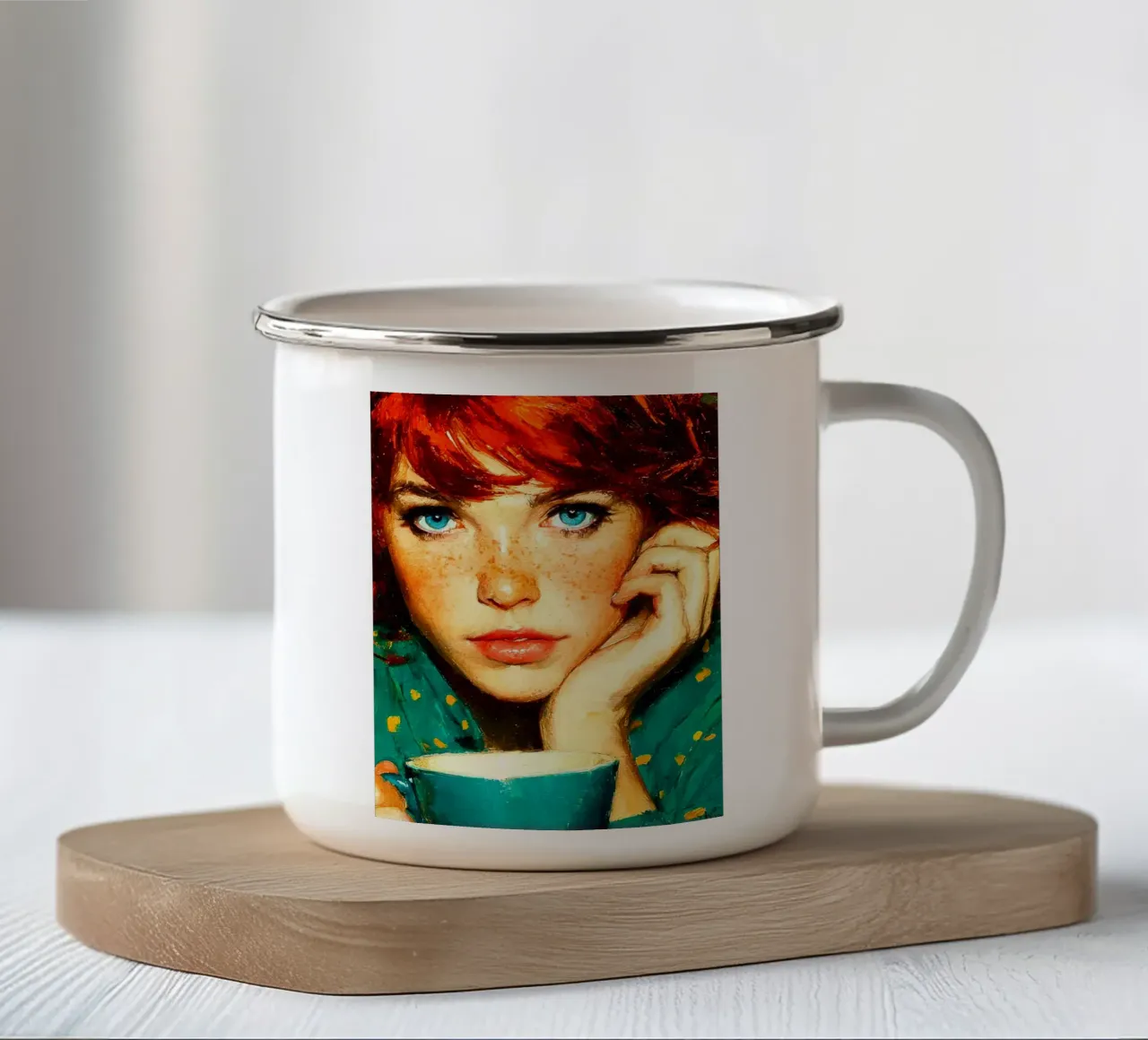Ragazza con i capelli rossi tazza in smalto da Puschkinowa