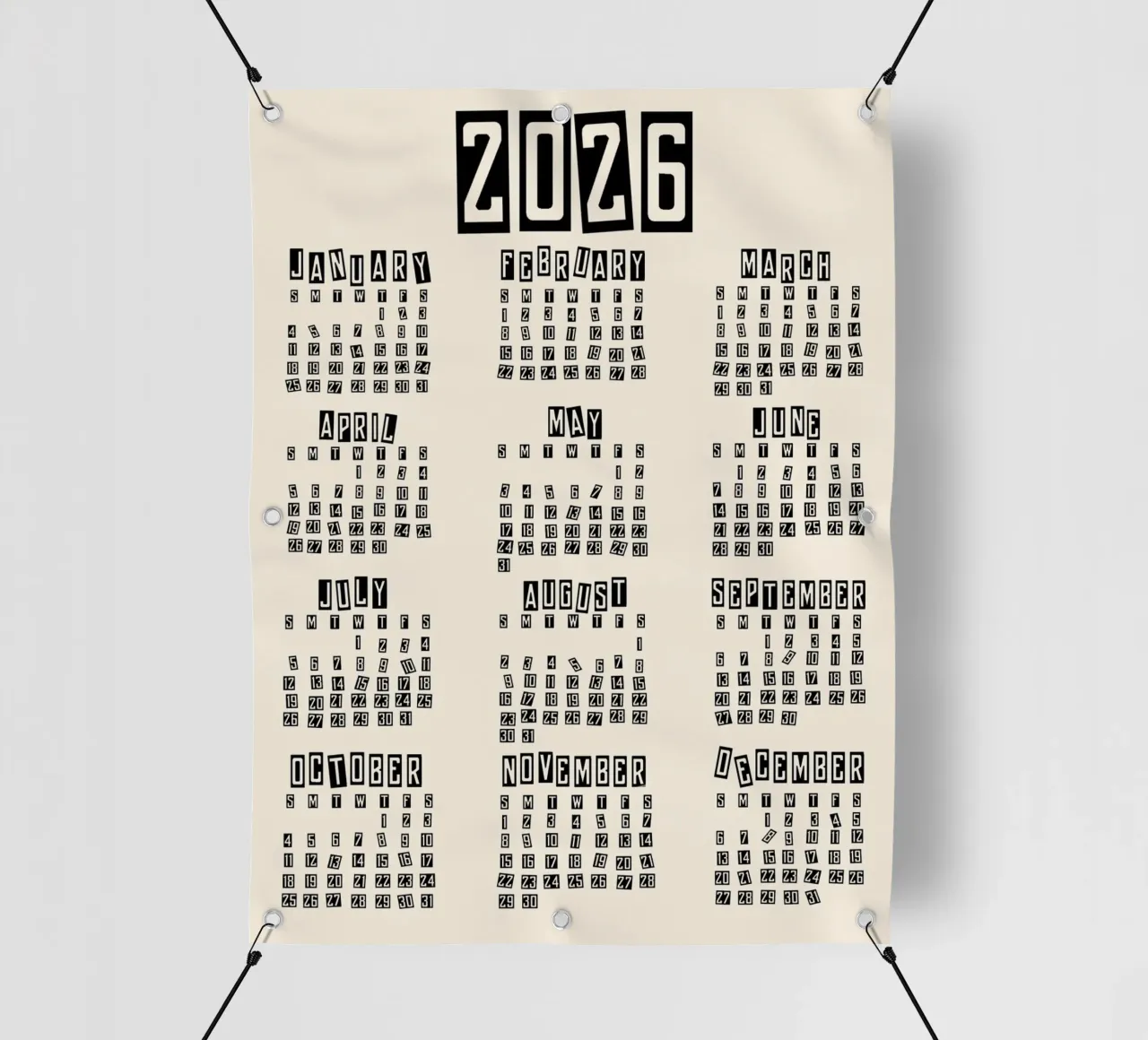 Retro Minimal 2026 Calendar telo in pvc da TijanaArtStudio88