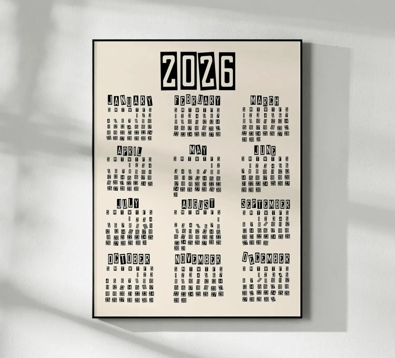 Retro Minimal 2026 Calendar plexiglass da TijanaArtStudio88