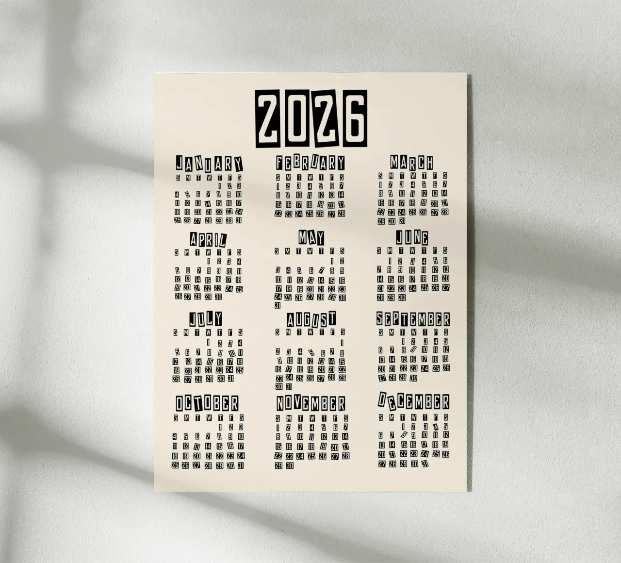 Retro Minimal 2026 Calendar plexiglass da TijanaArtStudio88