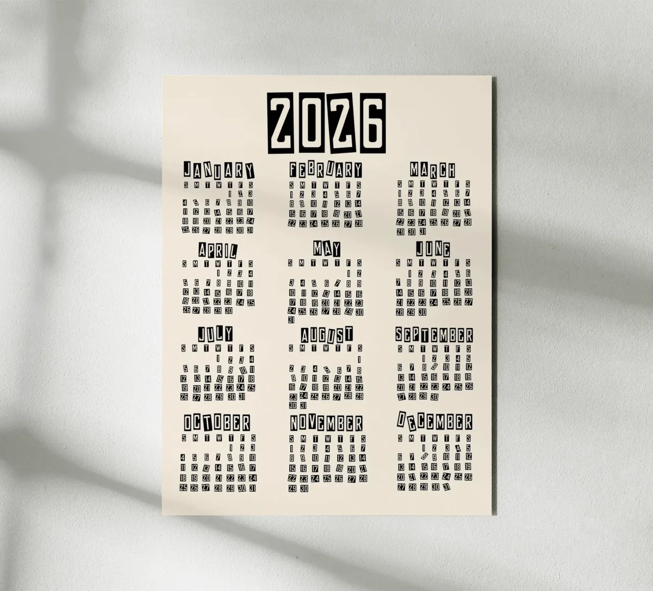 Retro Minimal 2026 Calendar pannello forex da TijanaArtStudio88