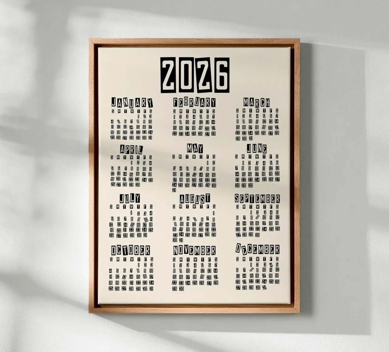 Retro Minimal 2026 Calendar canvas by TijanaArtStudio88