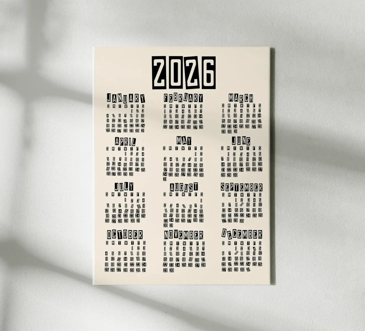 Retro Minimal 2026 Calendar canvas by TijanaArtStudio88