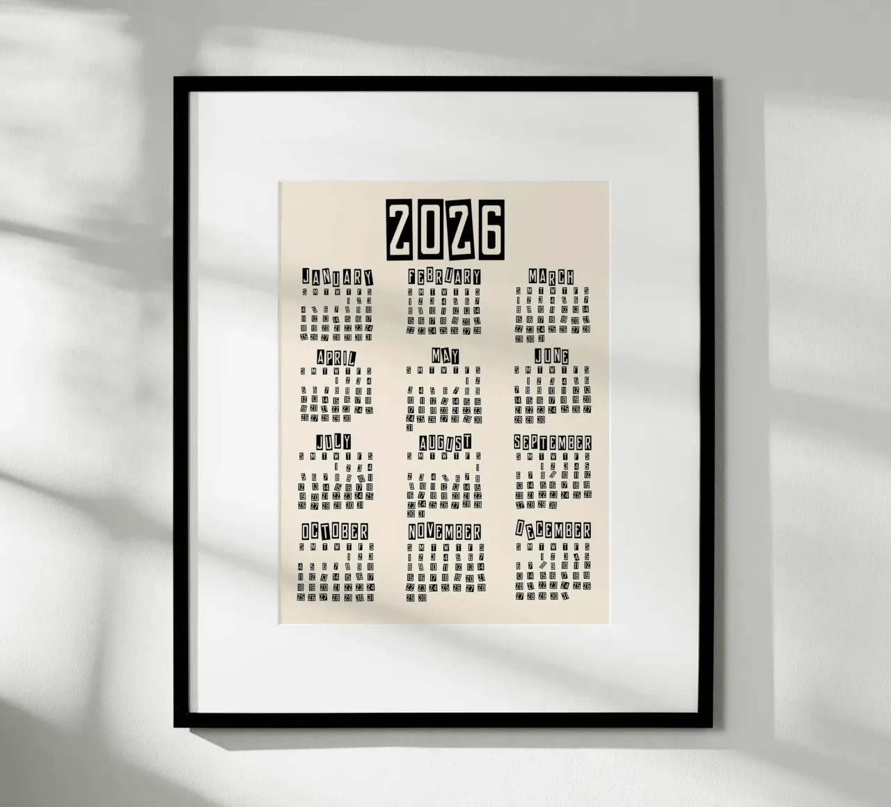 Retro Minimal 2026 Calendar hahnemühle by TijanaArtStudio88