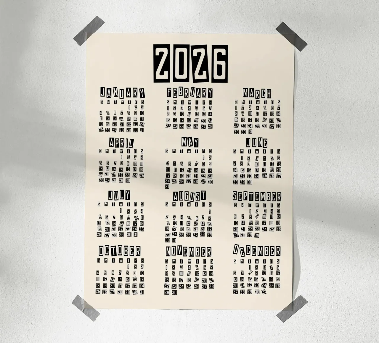 Retro Minimal 2026 Calendar hahnemühle by TijanaArtStudio88