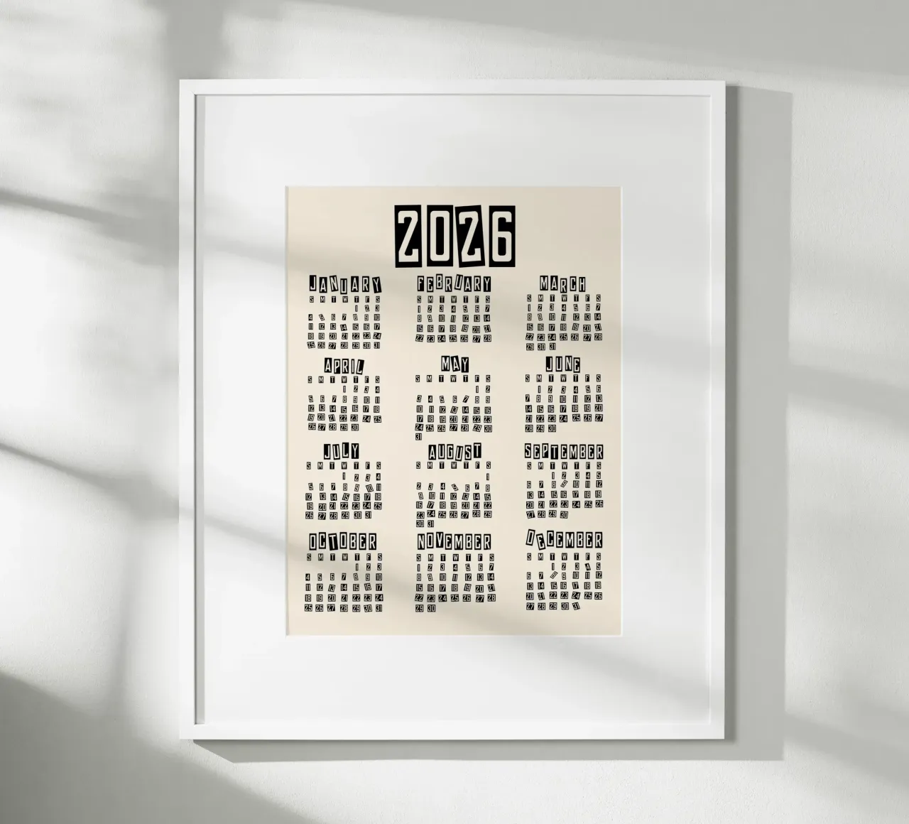 Retro Minimal 2026 Calendar hahnemühle by TijanaArtStudio88