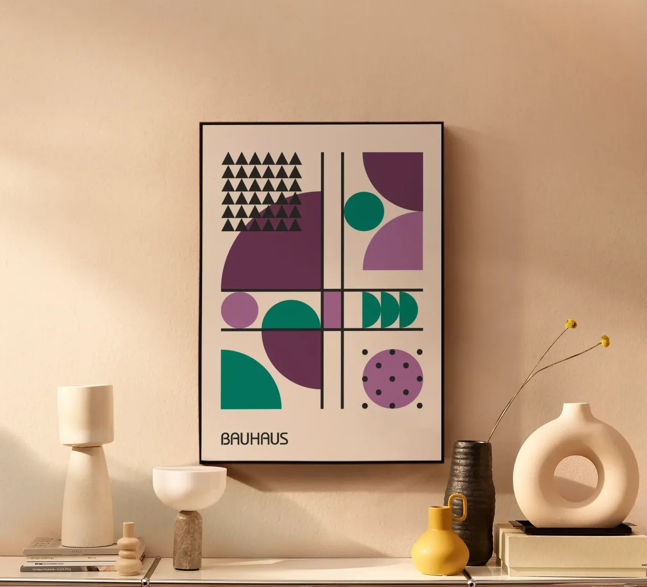 Bauhaus Círculos y triángulos Póster geométrico abstracto metacrilato de Grungeo