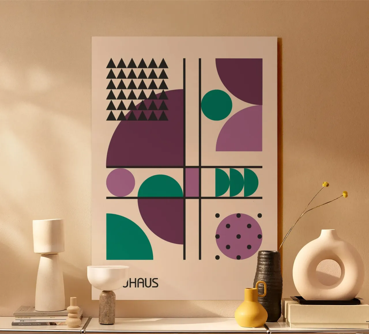 Bauhaus Círculos y triángulos Póster geométrico abstracto metacrilato de Grungeo