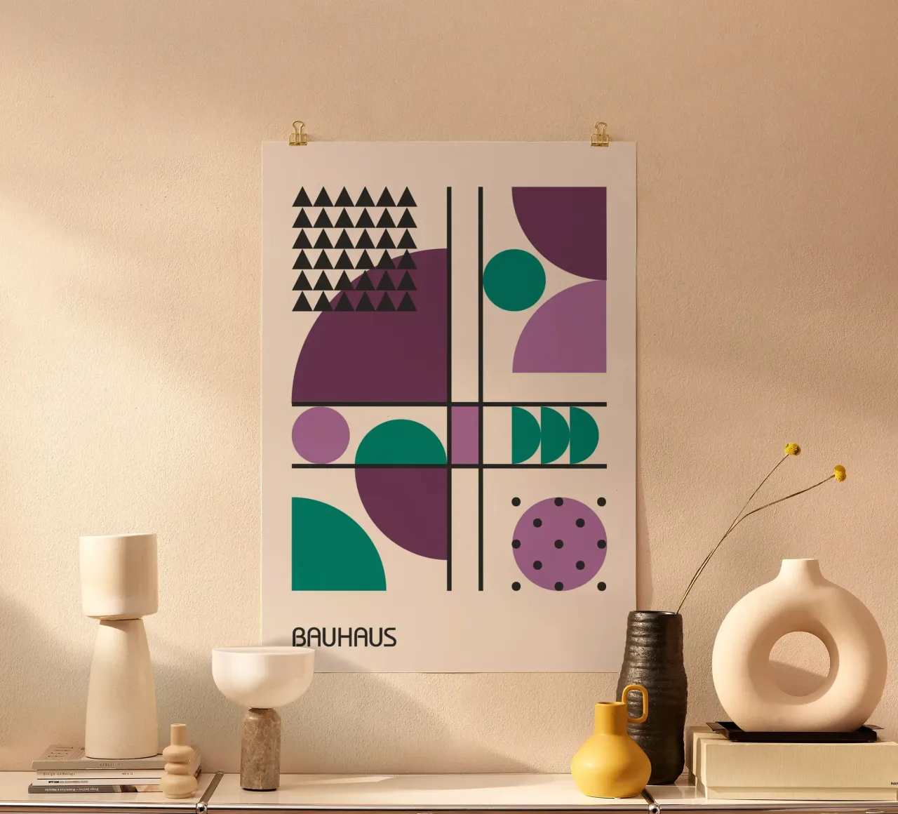 Poster geometrico astratto Bauhaus Circles & Triangles poster da Grungeo
