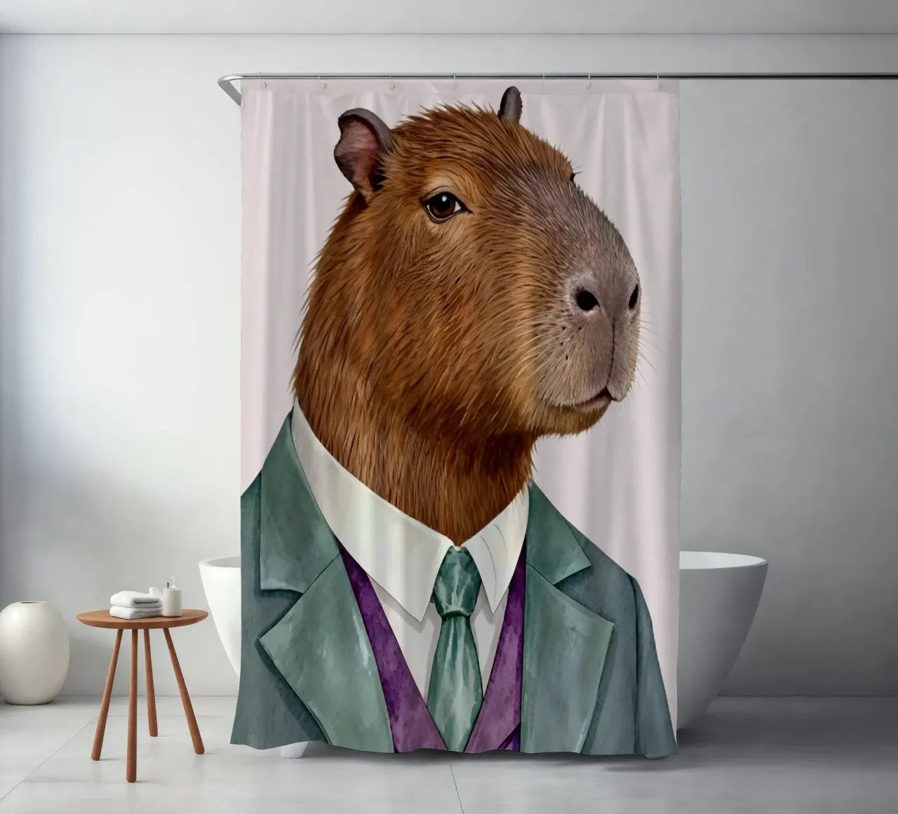 Capybara Portrait in Suit tenda da doccia da Attaboy Dsgn