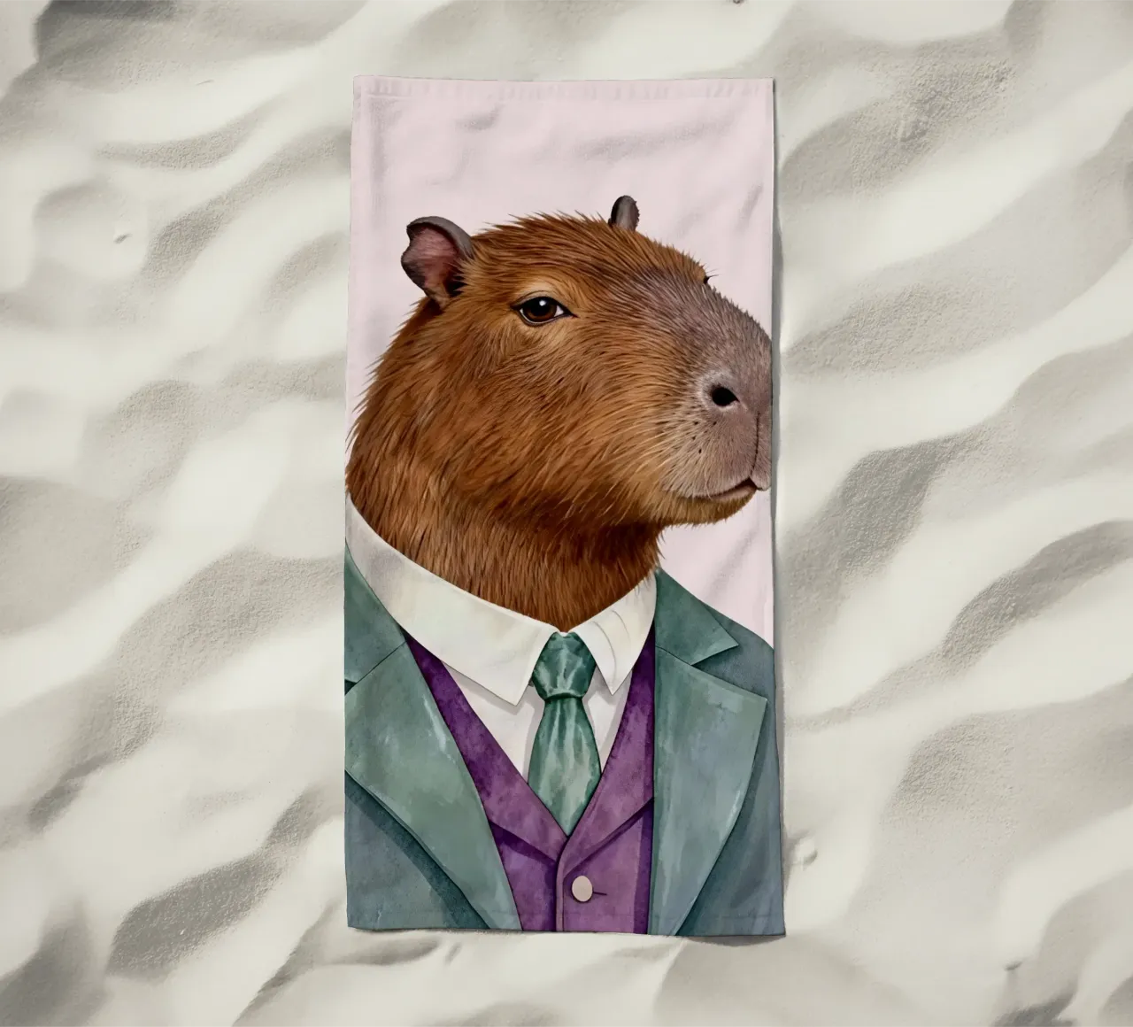 Capybara Portrait in Suit telo mare da Attaboy Dsgn