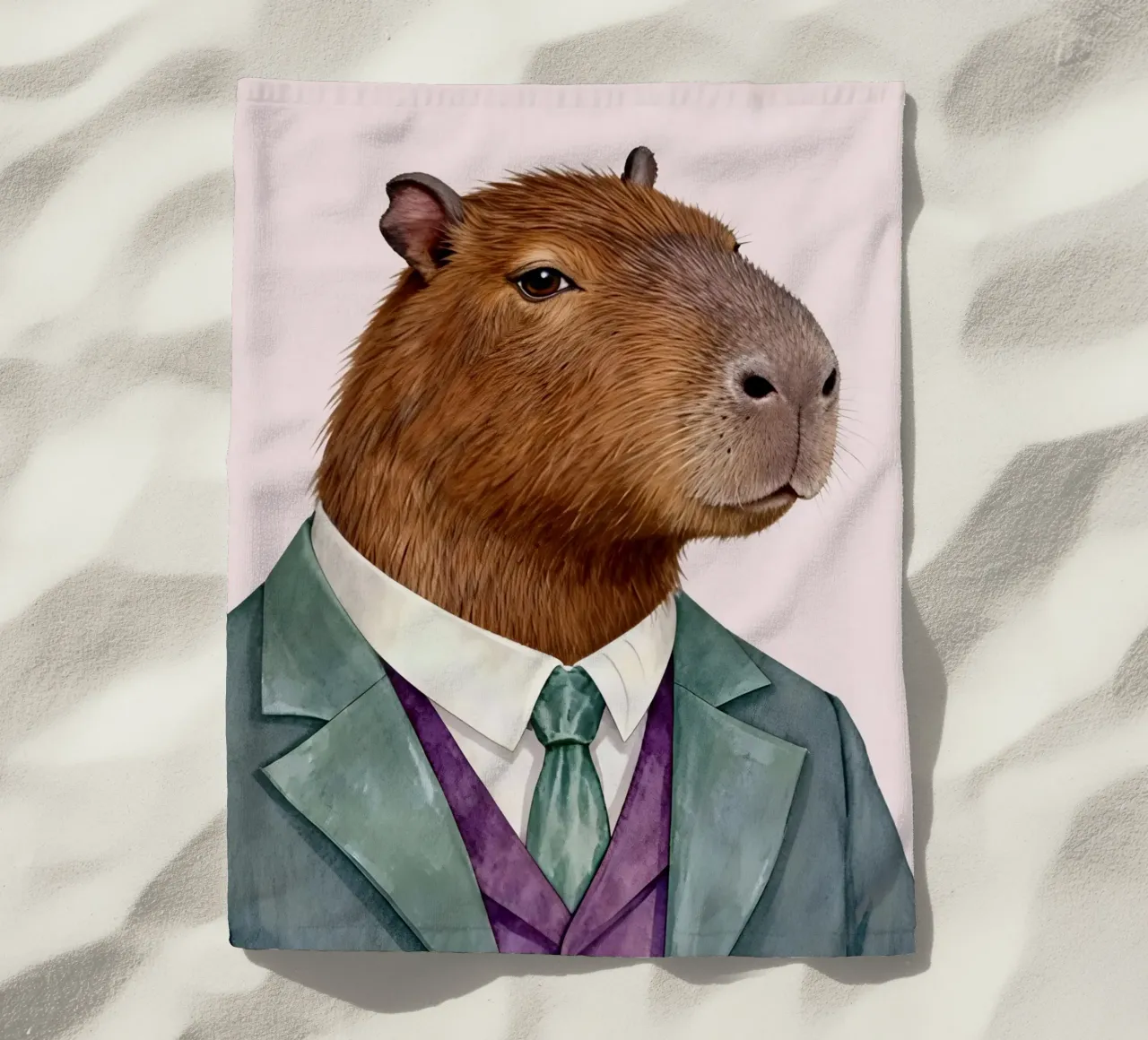 Capybara Portrait in Suit telo mare da Attaboy Dsgn