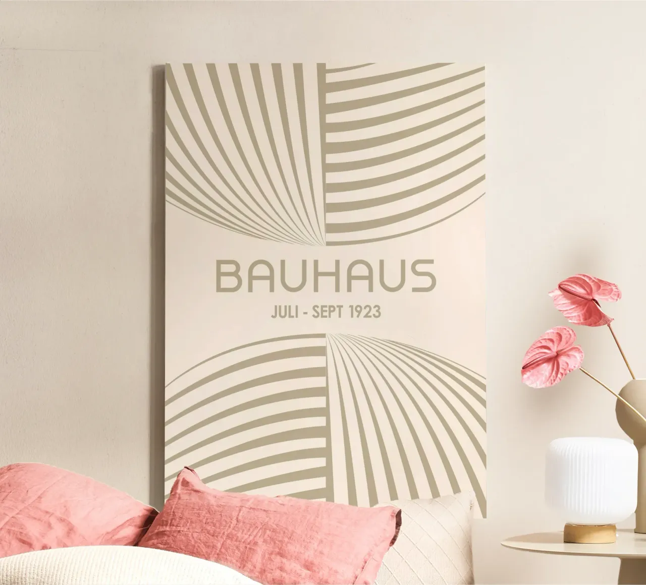 Neutral Bauhaus Abstract Art - Dynamic Curved Lines Poster canvas by Grungeo