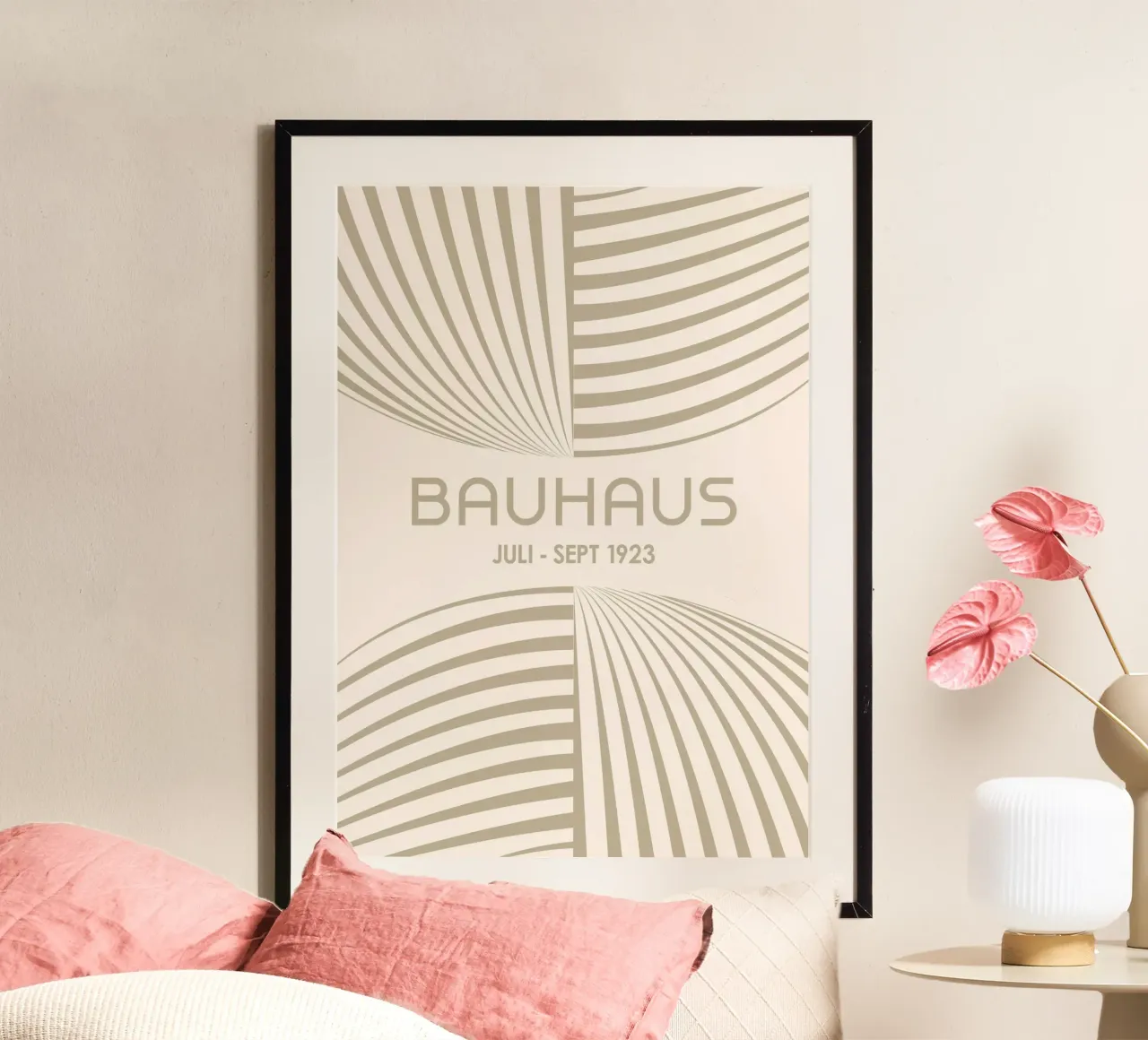 Neutral Bauhaus Abstract Art - Dynamic Curved Lines Poster hahnemühle by Grungeo