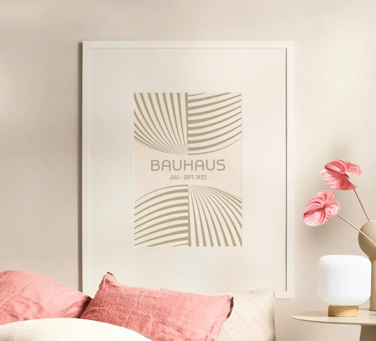 Neutral Bauhaus Abstract Art - Dynamic Curved Lines Poster hahnemühle by Grungeo