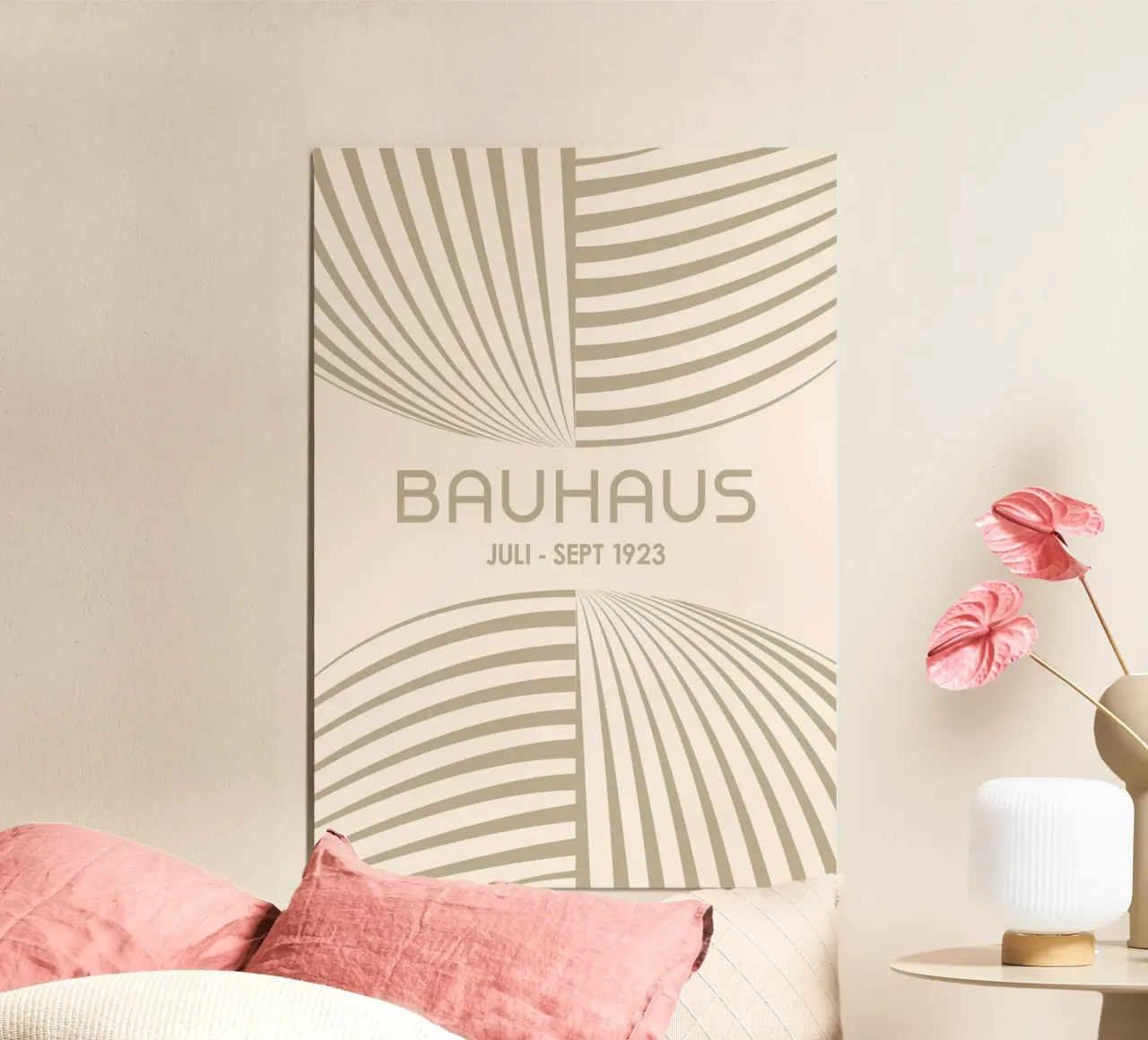 Neutral Bauhaus Abstract Art - Dynamic Curved Lines Poster hahnemühle by Grungeo