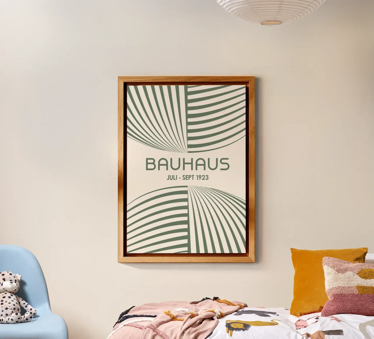 Sage Green Bauhaus Abstract Art - Dynamic Curved Lines Poste alu dibond de Grungeo