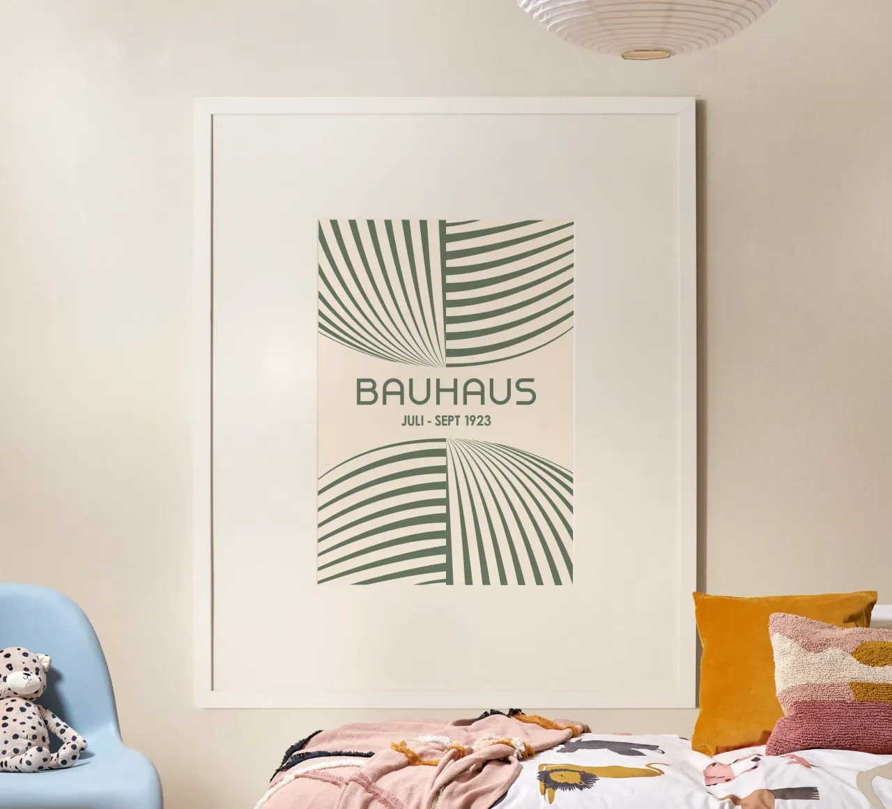 Arte astratta Bauhaus verde salvia - Linee curve dinamiche Poste carta hahnemühle da Grungeo