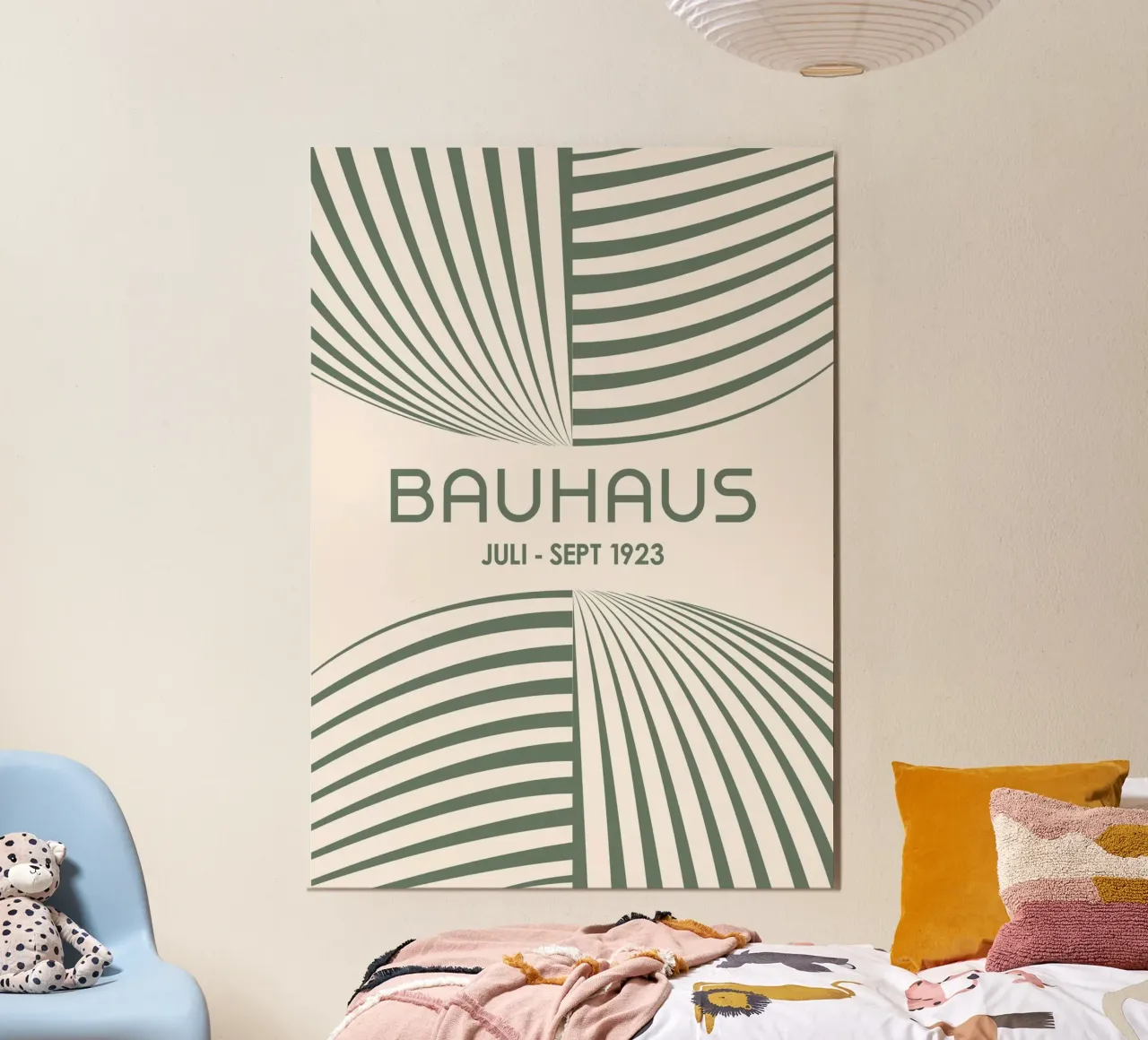 Arte astratta Bauhaus verde salvia - Linee curve dinamiche Poste carta hahnemühle da Grungeo