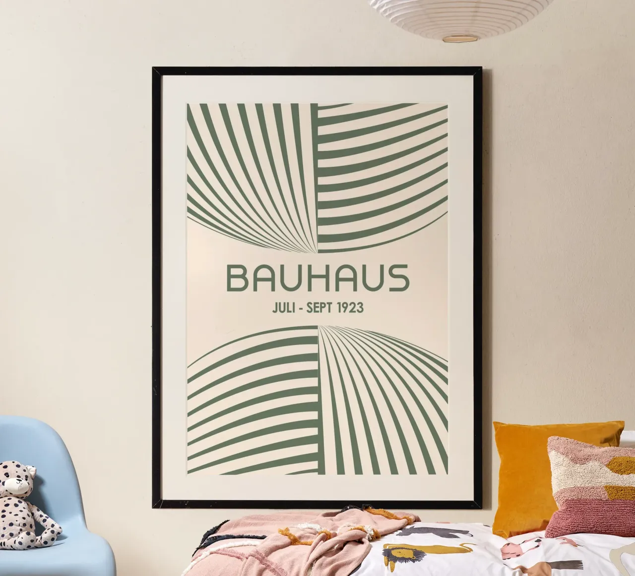 Arte astratta Bauhaus verde salvia - Linee curve dinamiche Poste carta hahnemühle da Grungeo
