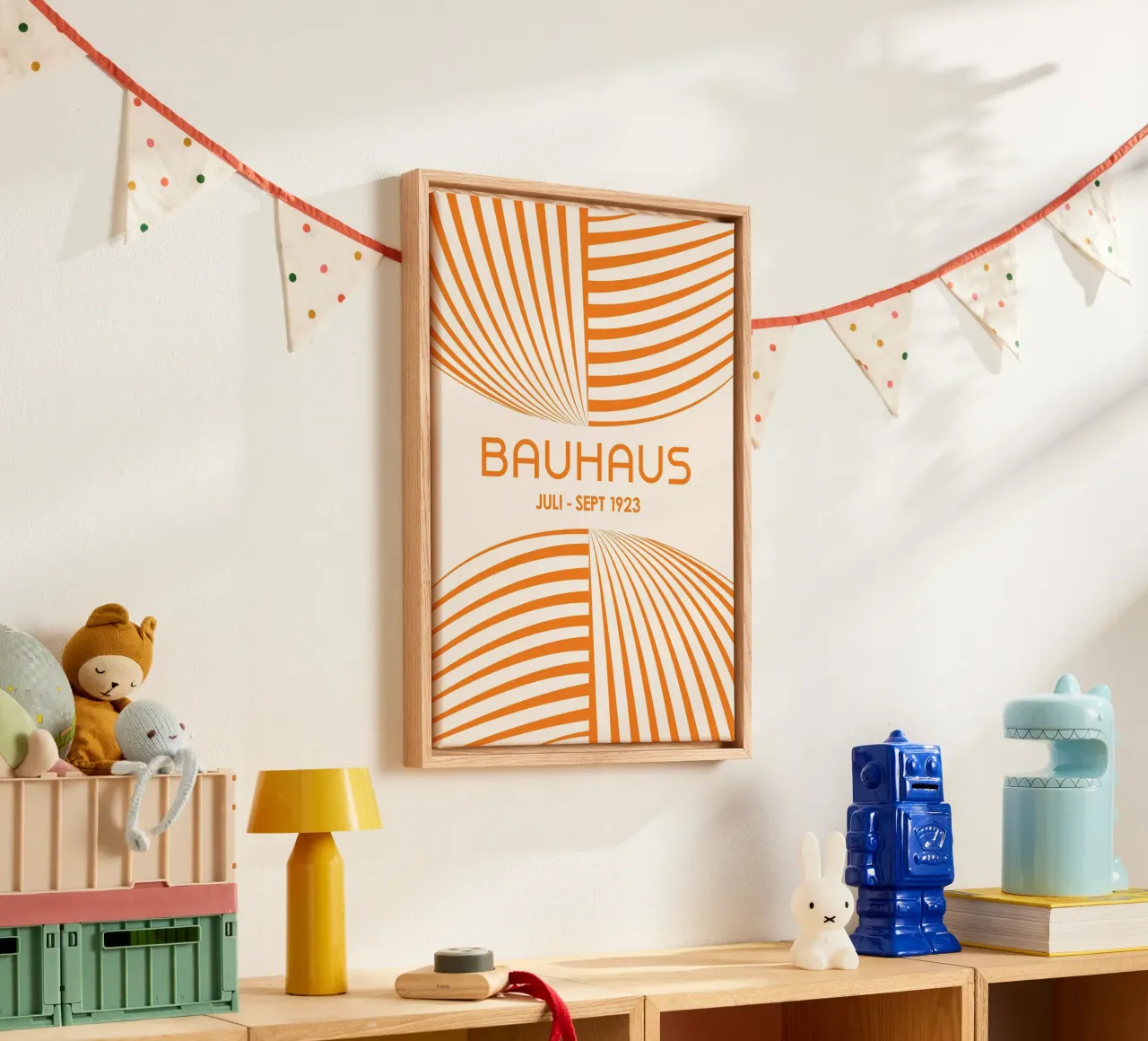 Poster arancione Bauhaus Arte astratta - Linee curve dinamiche tela da Grungeo