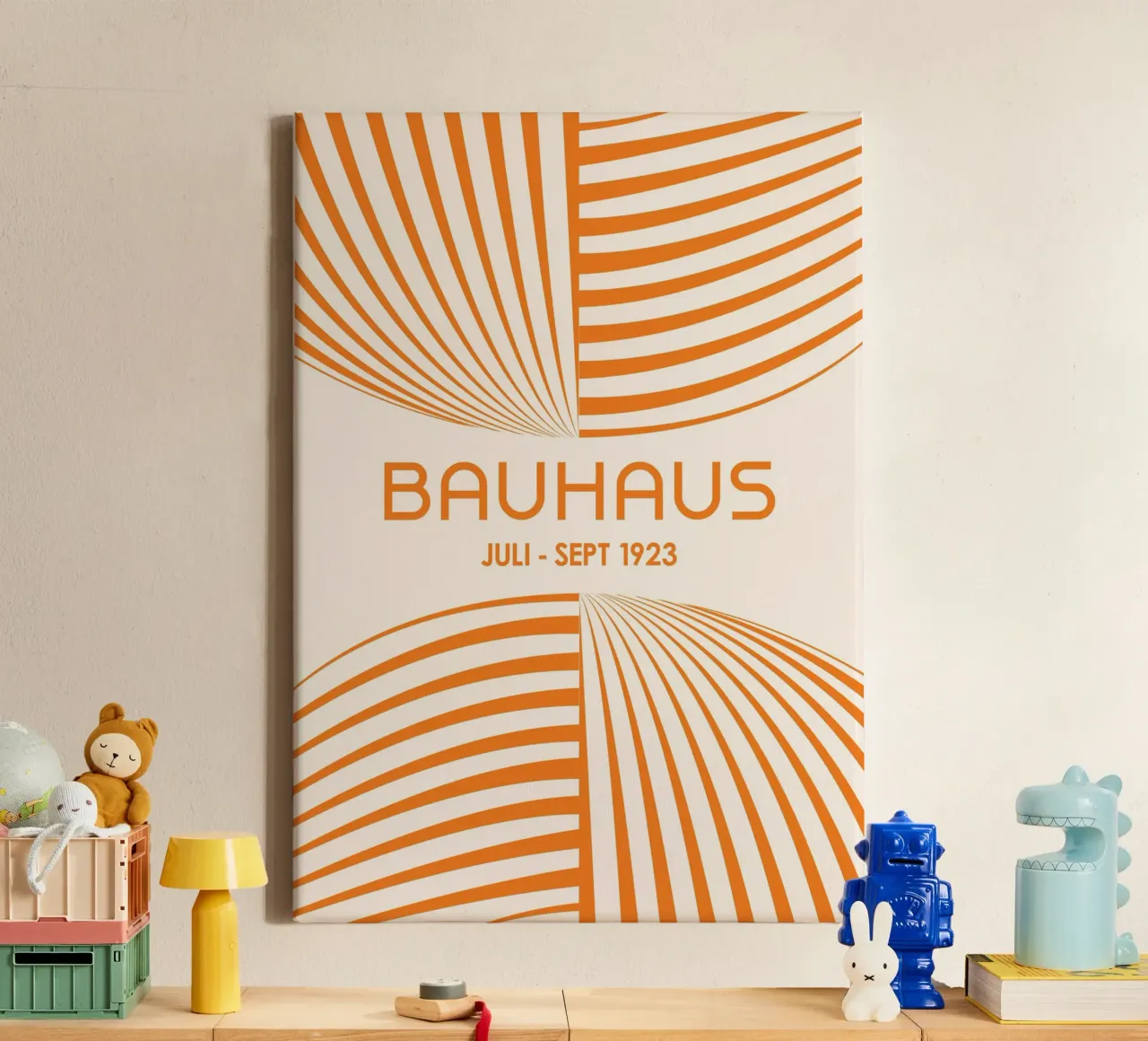 Poster arancione Bauhaus Arte astratta - Linee curve dinamiche tela da Grungeo