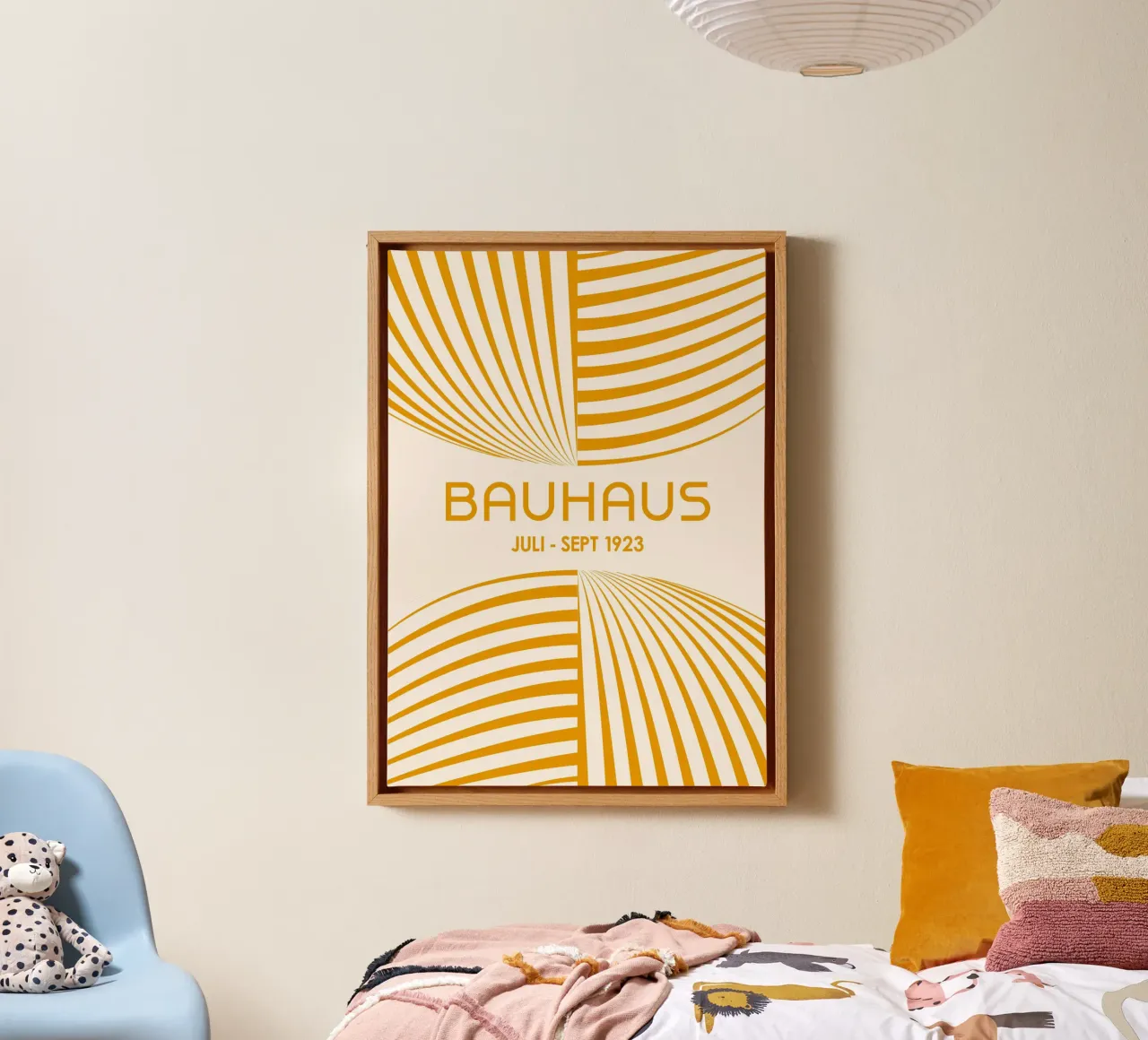 Golden Yellow Bauhaus Abstract Art - Dynamic Curved Lines Po canvas by Grungeo