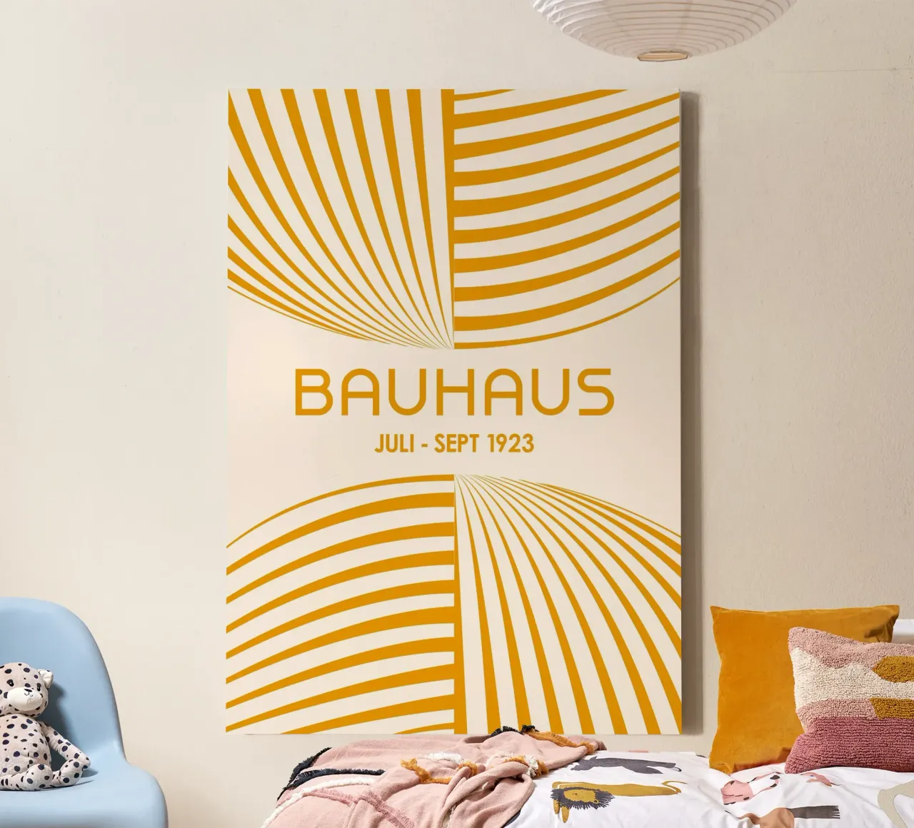Golden Yellow Bauhaus Abstract Art - Dynamic Curved Lines Po canvas by Grungeo