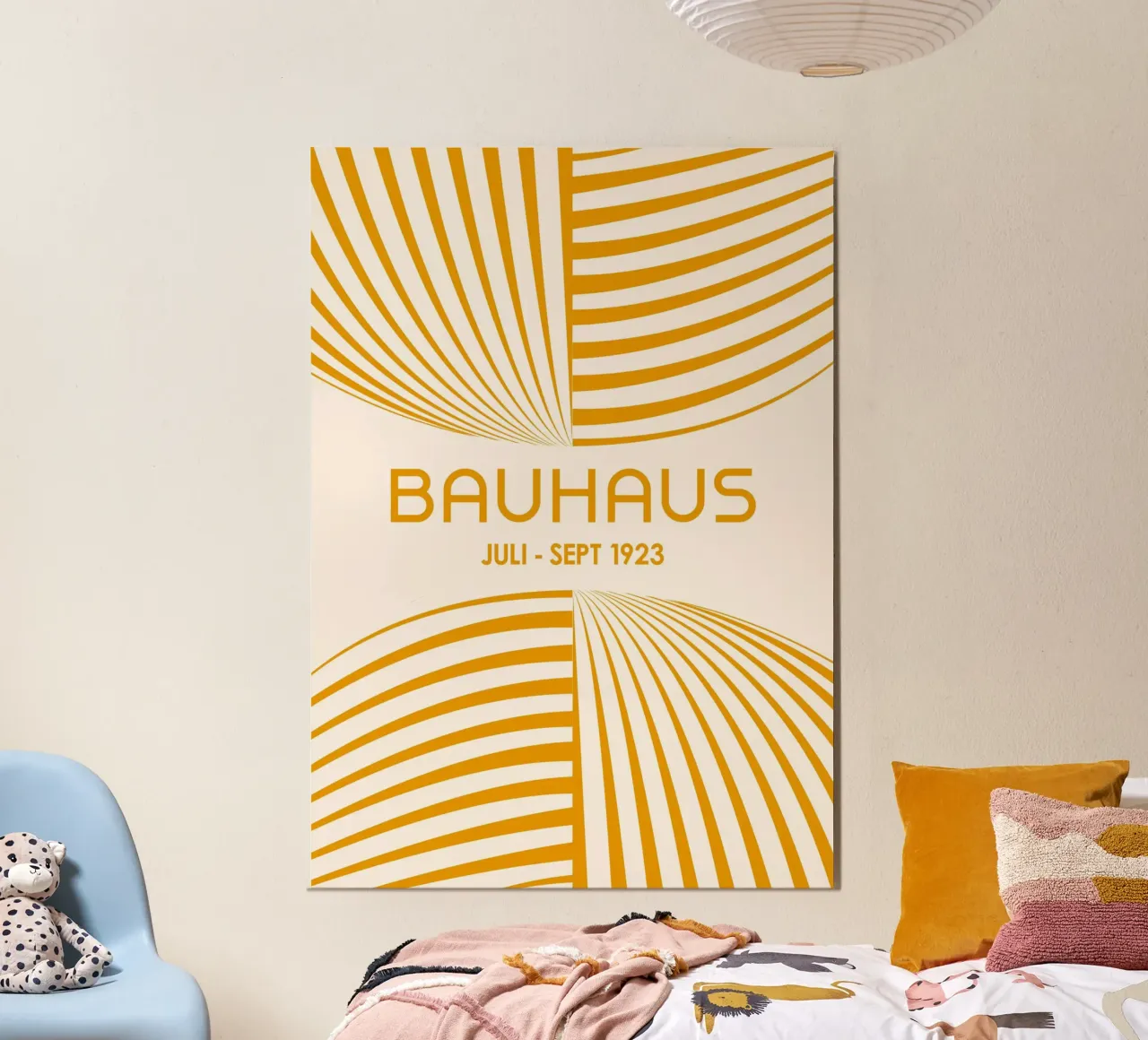 Golden Yellow Bauhaus Abstract Art - Dynamic Curved Lines Po hahnemühle by Grungeo