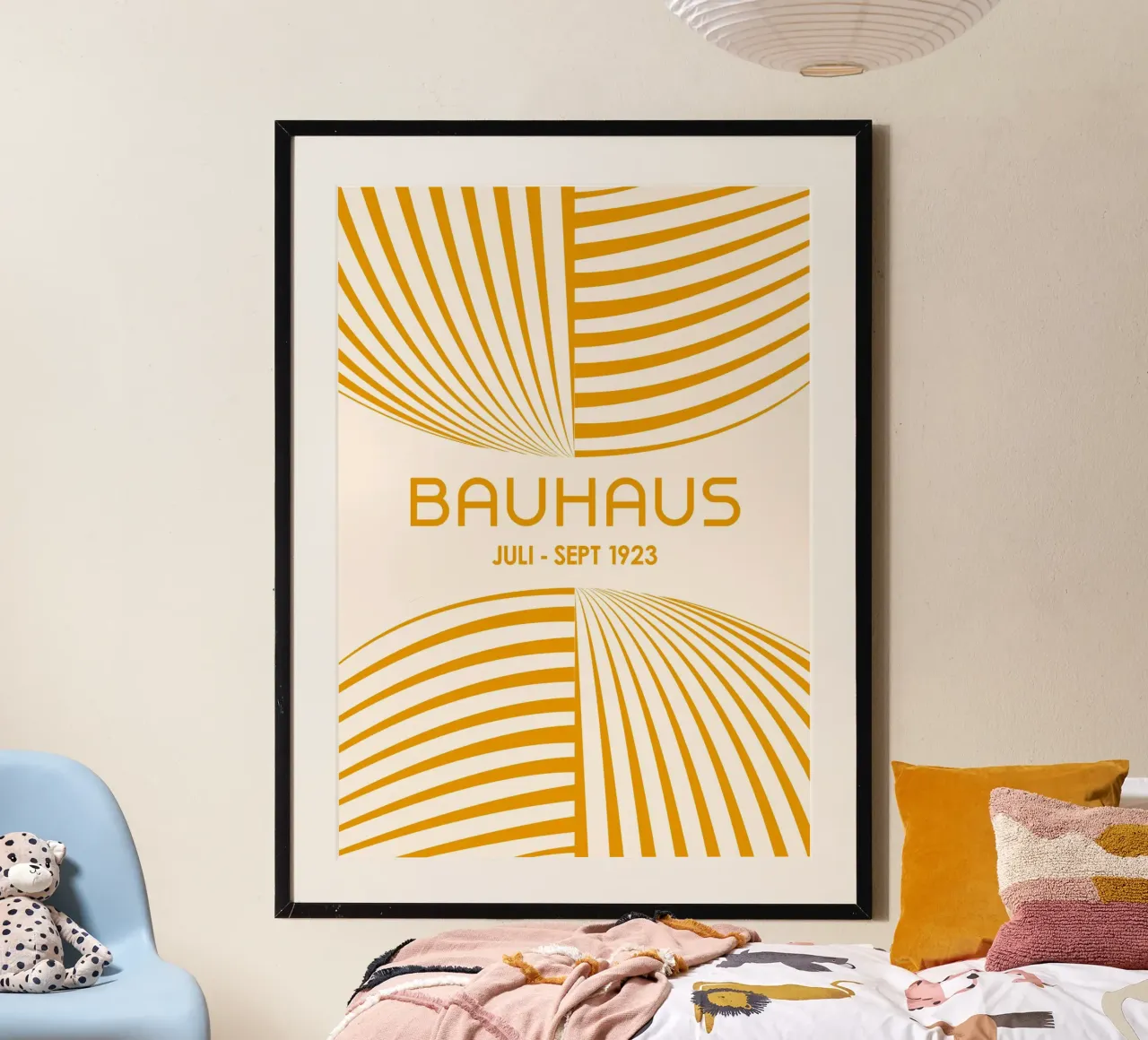 Golden Yellow Bauhaus Abstract Art - Dynamic Curved Lines Po hahnemühle by Grungeo