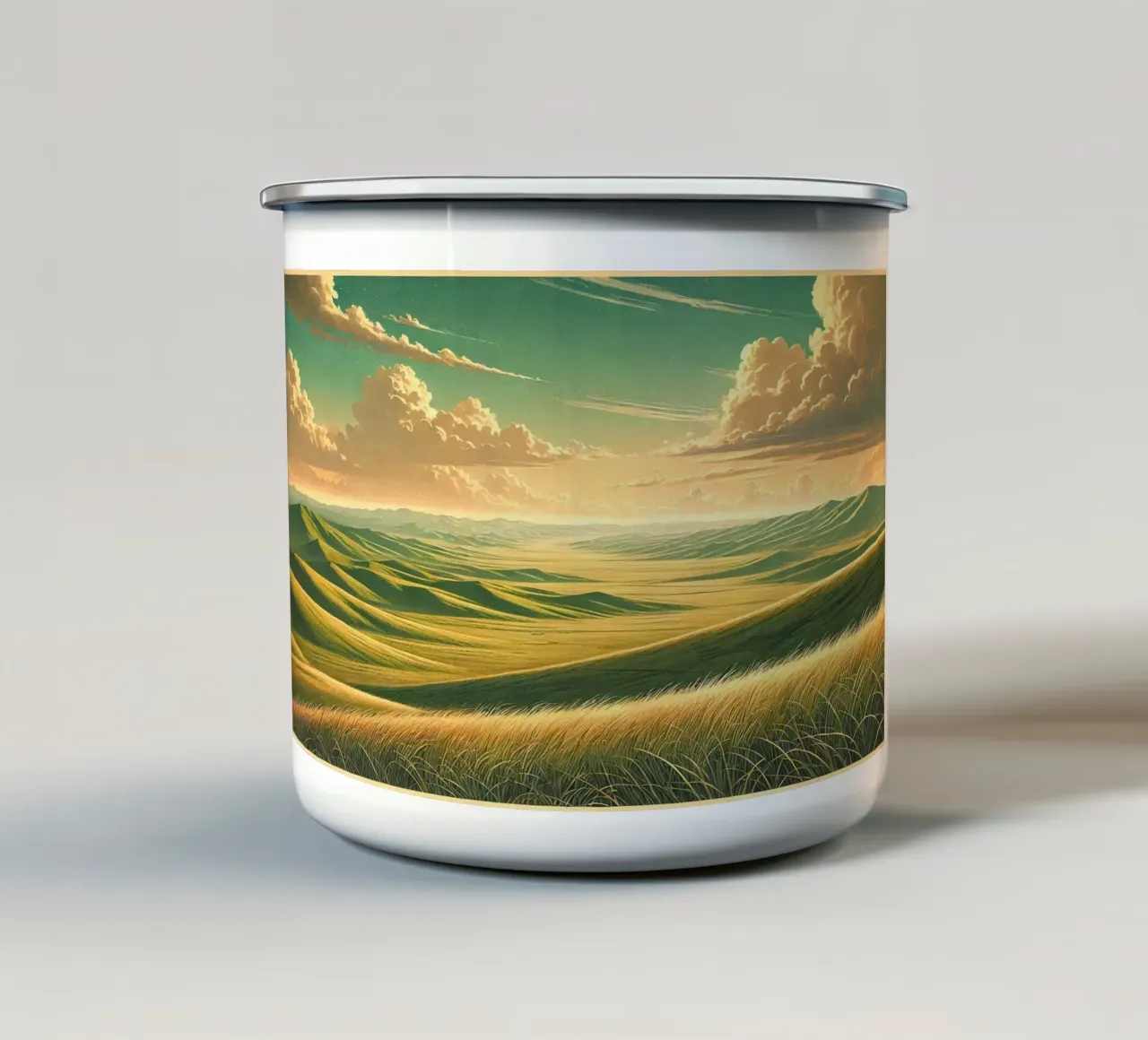 Poster d'epoca Mongolia, steppe infinite tazza in smalto da Wanderlust Vibes