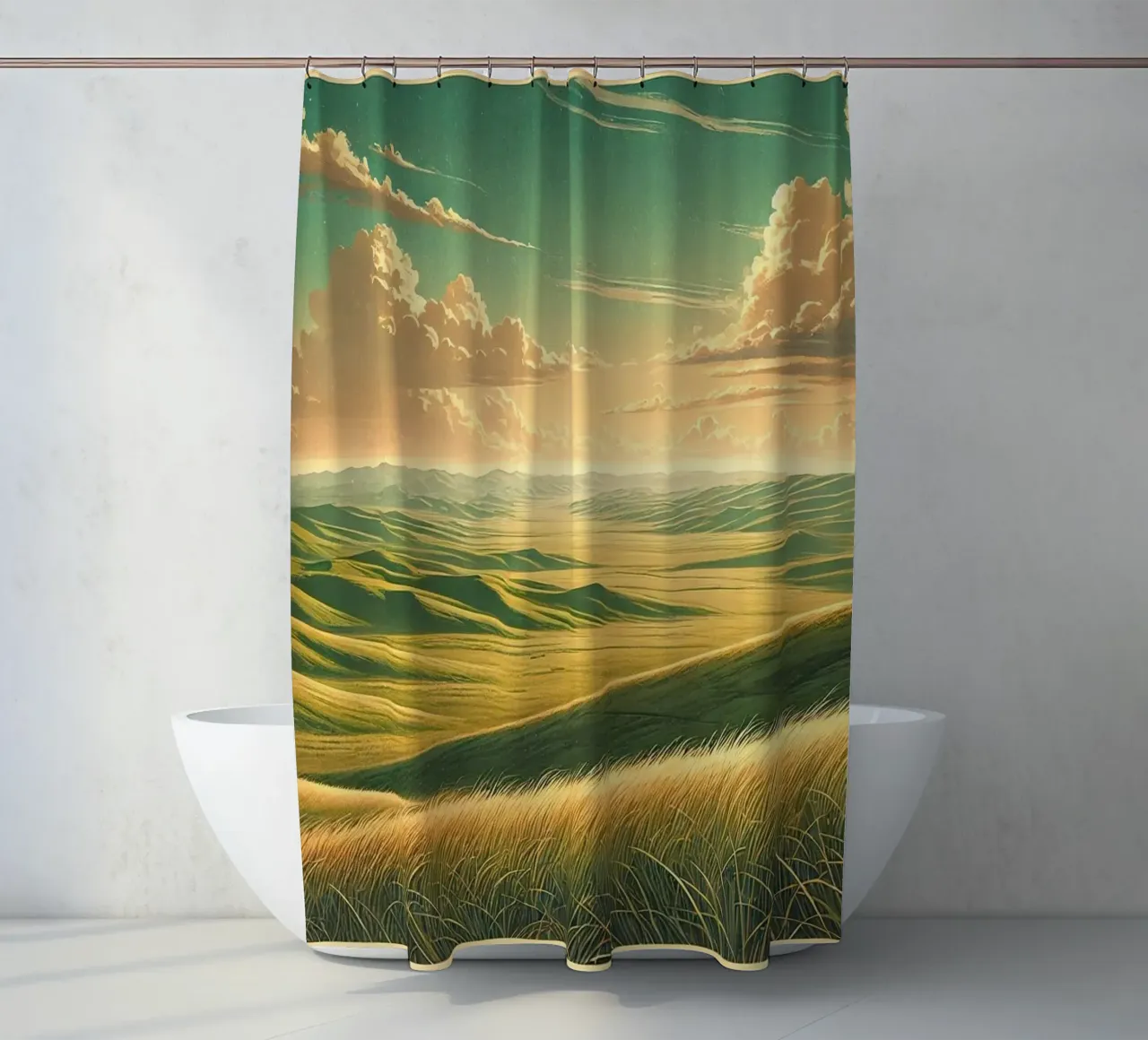 Poster d'epoca Mongolia, steppe infinite tenda da doccia da Wanderlust Vibes