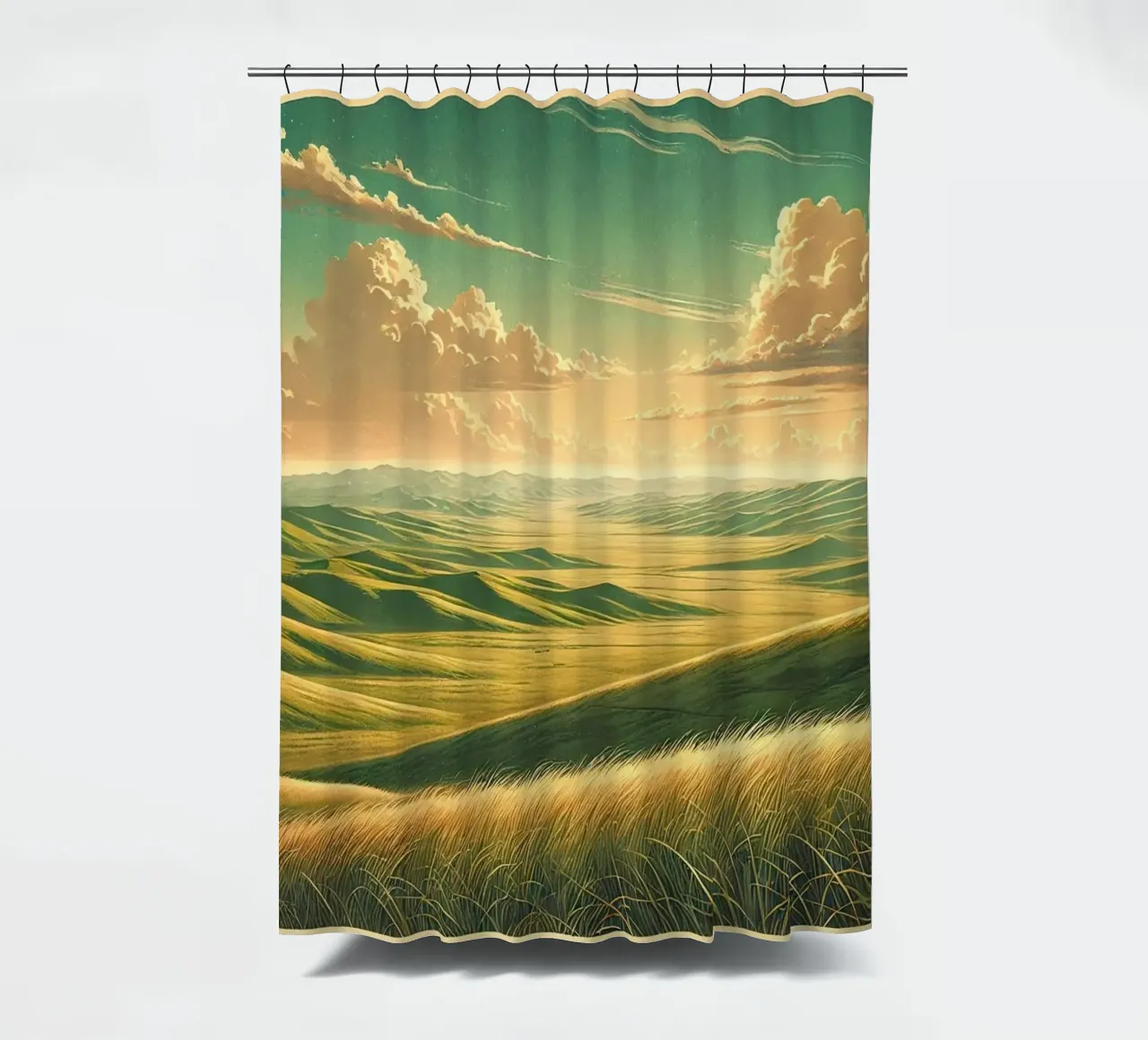 Poster d'epoca Mongolia, steppe infinite tenda da doccia da Wanderlust Vibes