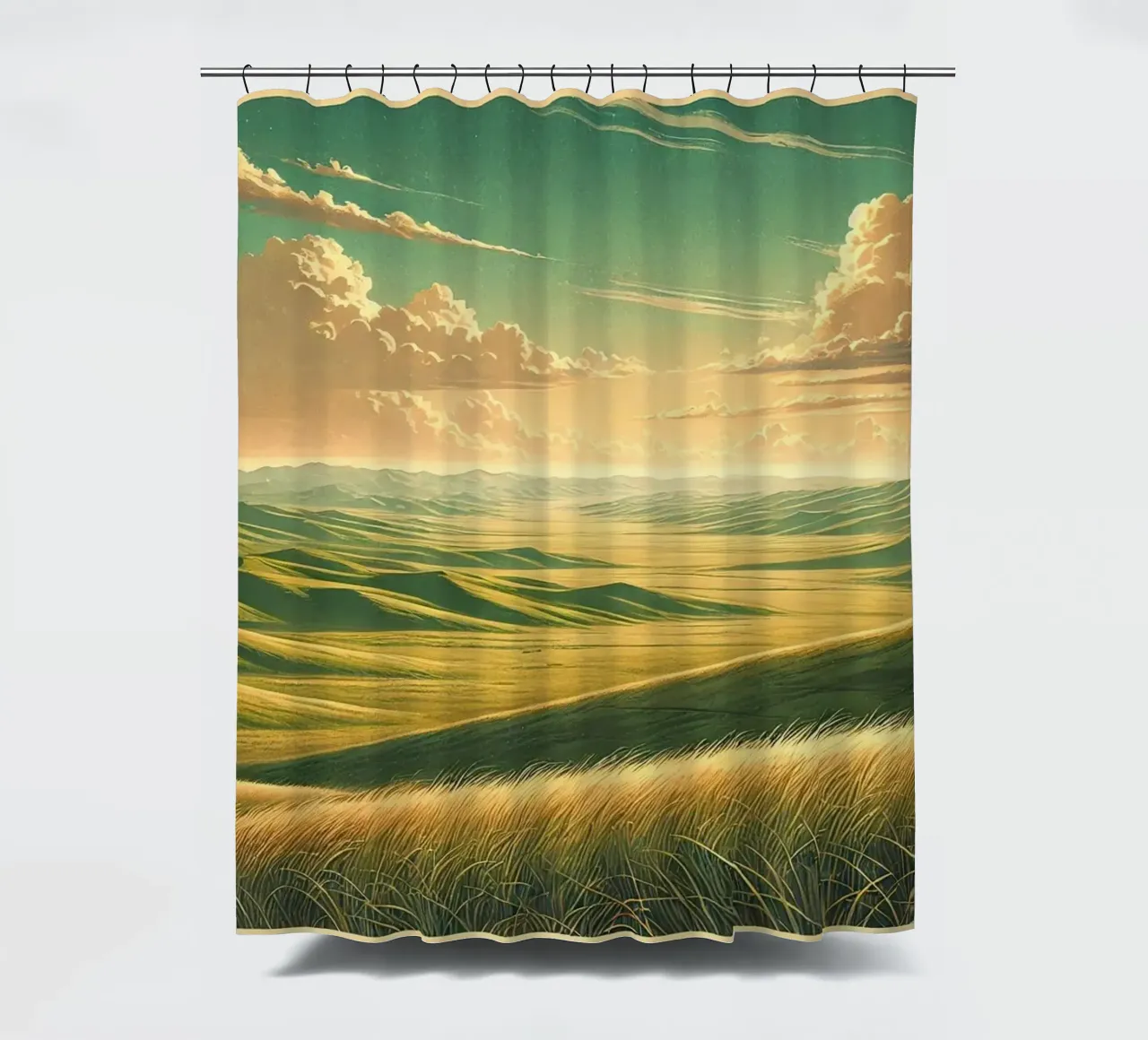 Poster d'epoca Mongolia, steppe infinite tenda da doccia da Wanderlust Vibes