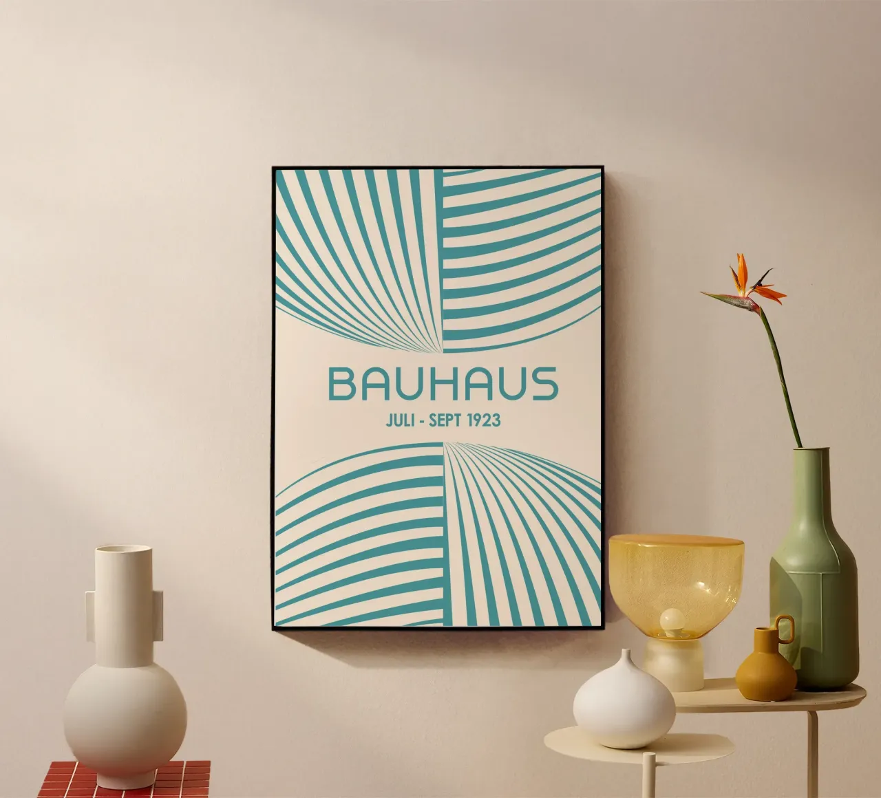 Aqua Teal Bauhaus Abstract Art - Poster con linee curve dinamiche plexiglass da Grungeo