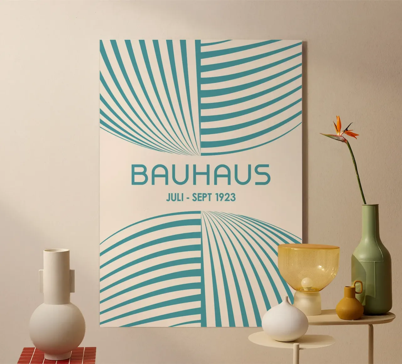 Aqua Teal Bauhaus Abstract Art - Poster con linee curve dinamiche plexiglass da Grungeo