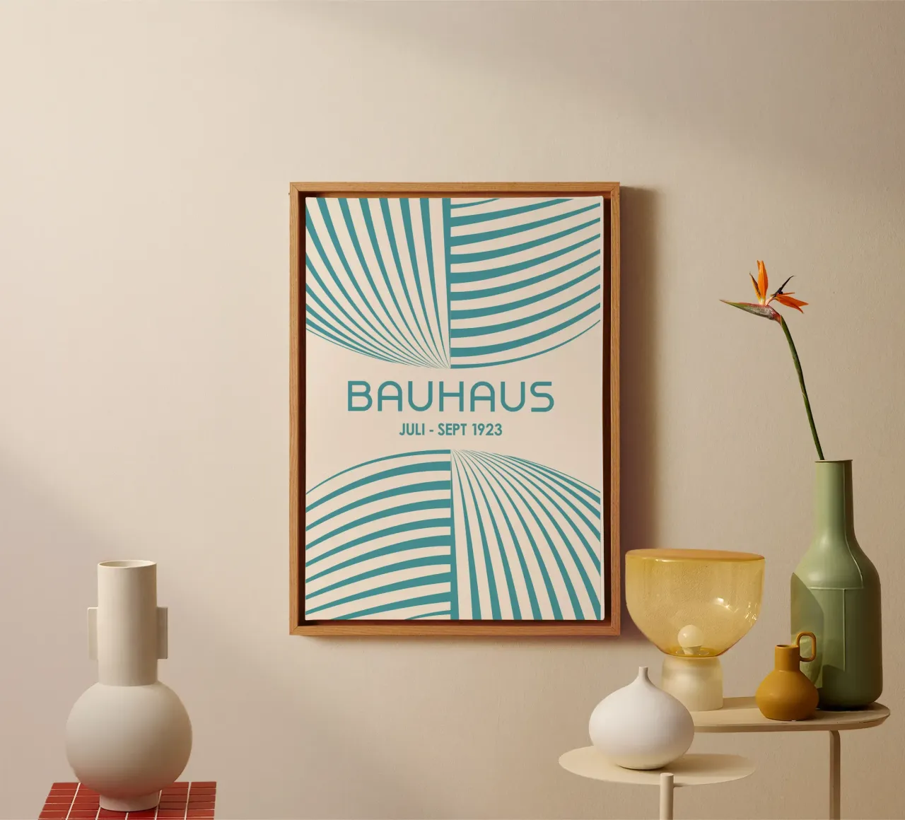 Aqua Teal Bauhaus Abstract Art - Poster con linee curve dinamiche tela da Grungeo