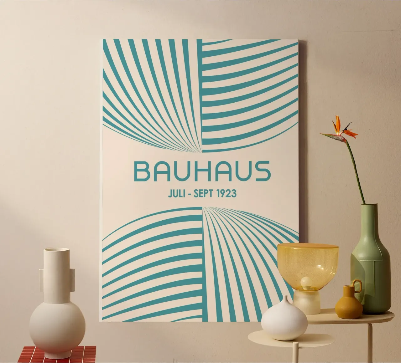 Aqua Teal Bauhaus Abstract Art - Poster con linee curve dinamiche tela da Grungeo