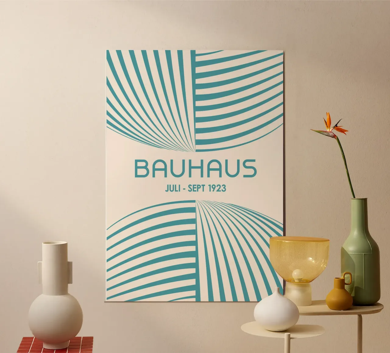 Aqua Teal Bauhaus Abstract Art - Poster con linee curve dinamiche carta hahnemühle da Grungeo