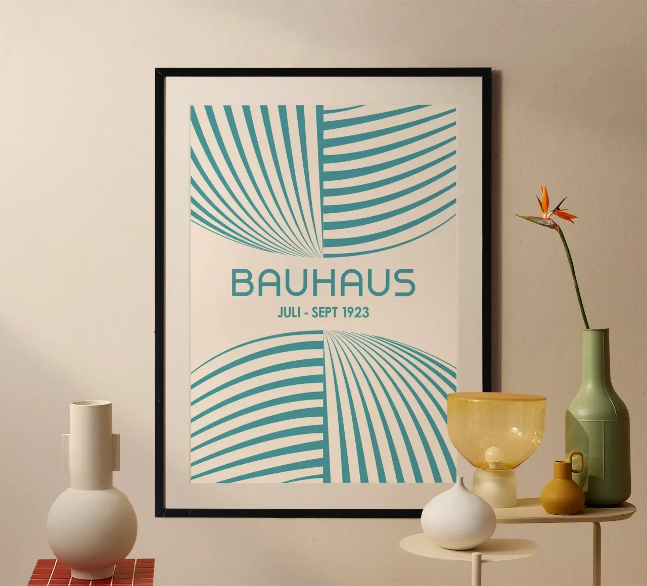 Aqua Teal Bauhaus Abstract Art - Poster con linee curve dinamiche carta hahnemühle da Grungeo